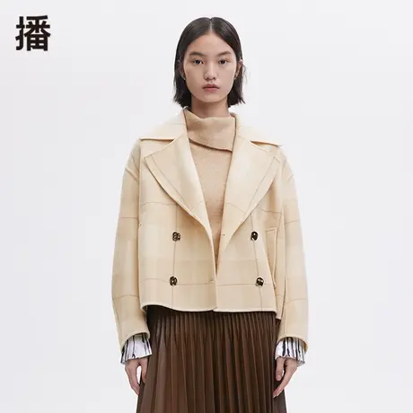 播2023秋冬季新款羊毛短款纽扣玻璃格纹毛呢大衣外套女BDP4AD0889图片