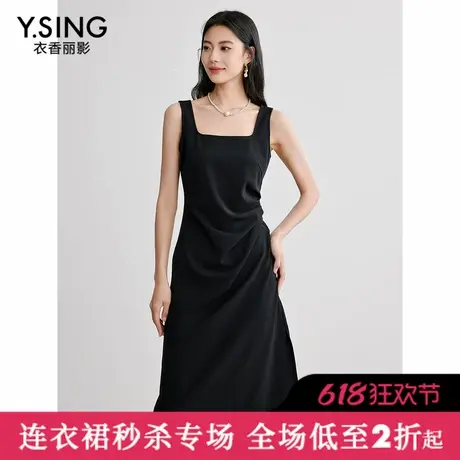 【直播】衣香丽影背带连衣裙女2025年新款设不对称收腰小黑裙图片