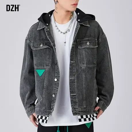 男士牛仔夹克连帽假两件外套男春秋款潮牌男款秋装上衣牛仔衣褂子商品大图