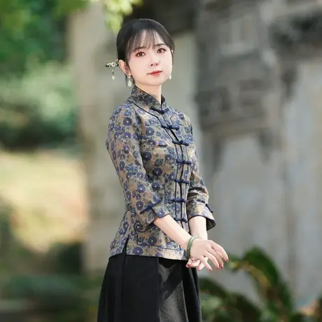 筠雅新国风中式上衣女装复古2025盘扣上衣汉服唐装外套茶服24J146商品大图
