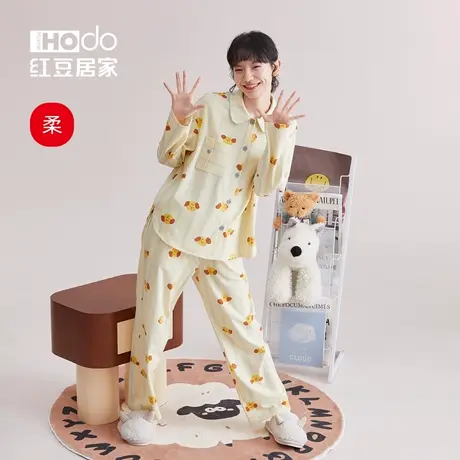 红豆【柔柔棉】女士纯棉睡衣长袖可外穿可爱卡通家居服套装春秋季商品大图