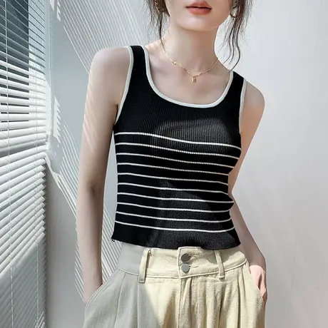 撞色条纹背带针织背心女2024夏季新款修身百搭配衬衫的内搭上衣潮商品大图