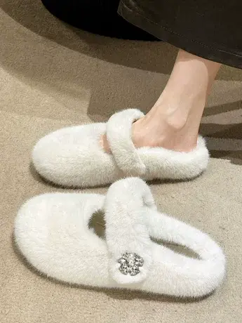 毛毛鞋女秋冬外穿2023年新款一脚蹬冬季包头鞋仙女风加绒保暖棉鞋图片