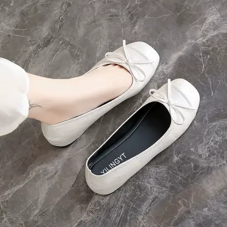 真皮气质浅口单鞋女士夏季上班软底小皮鞋舒适豆豆鞋配裙子晚晚鞋图片