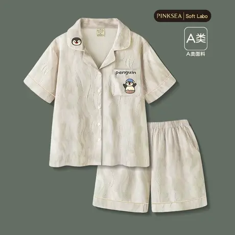 睡衣女款2025新款夏季冰丝短袖短裤情侣套装可爱企鹅男女士家居服商品大图