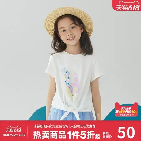 美特斯邦威童装透气舒适短袖T恤女童夏廓形图案简约印花设计上衣商品大图