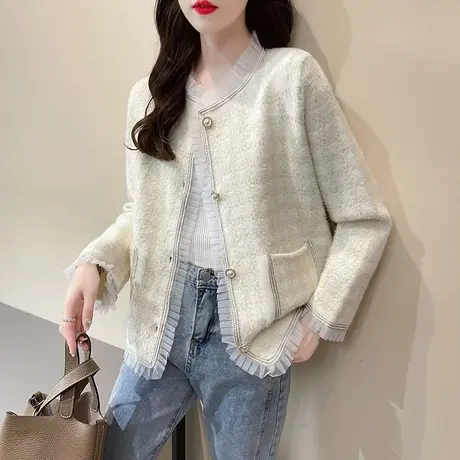 女士小香风水貂绒短外套秋季2023年新款时尚洋气开衫上衣女秋冬款图片