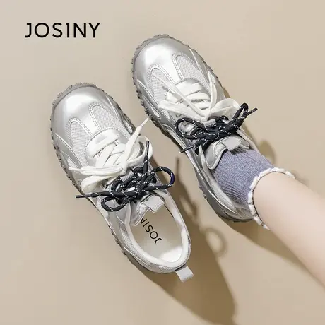 卓诗尼银色芭蕾德训鞋女款2025新款春季软底运动鞋百搭舒适小白鞋商品大图