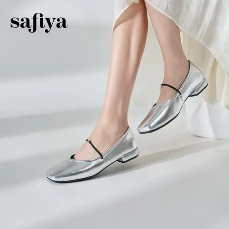 Safiya索菲娅方头浅口平底复古法式芭蕾舞鞋银色玛丽珍鞋子女单鞋图片