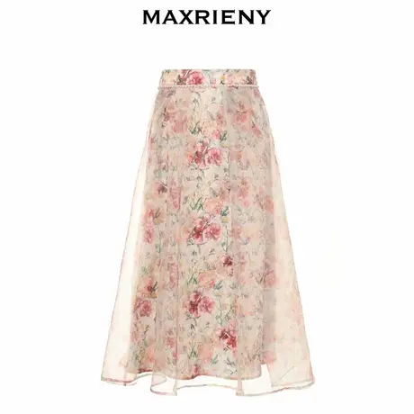 【奥莱】MAXRIENY复古网纱仙女裙夏季碎花半身裙高腰A字裙中长款图片