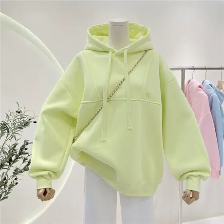 连帽卫衣女加绒加厚新款2022秋冬oversize百搭小众套头帽衫外套潮图片