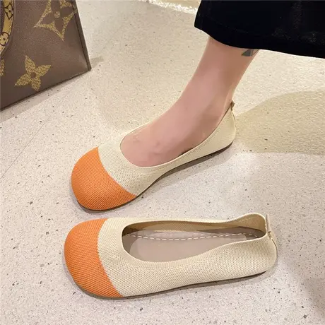 软底单鞋女穿起来舒适针织透气懒人平底女夏浅口玛丽珍大头娃娃鞋商品大图