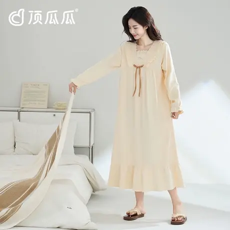 纯棉睡裙女长款2025新款夏季大码长袖全棉蝴蝶结睡衣可外穿家居服商品大图