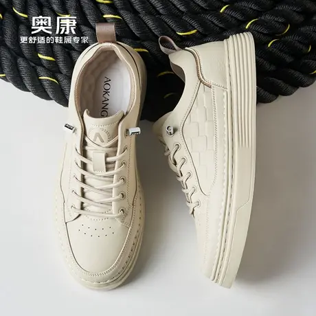 奥康 男鞋秋季工装休闲鞋复古纯色经典板鞋一脚蹬通勤男鞋L商品大图