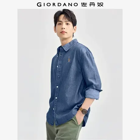 佐丹奴衬衫男装纯棉小熊刺绣长袖牛仔衬衫 01045113商品大图