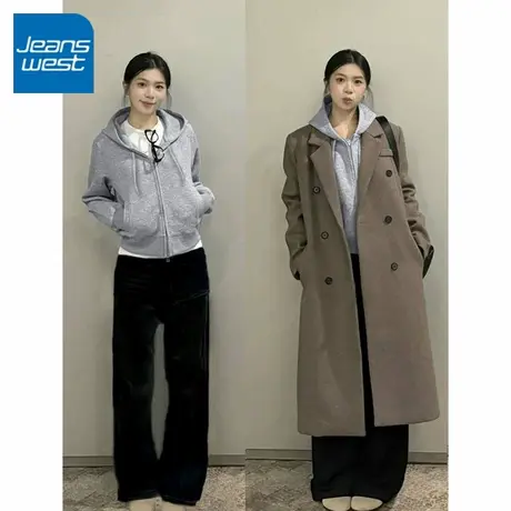 KV真维斯美式灰色连帽套头卫衣女秋季2025新款正肩小个子小众上衣商品大图