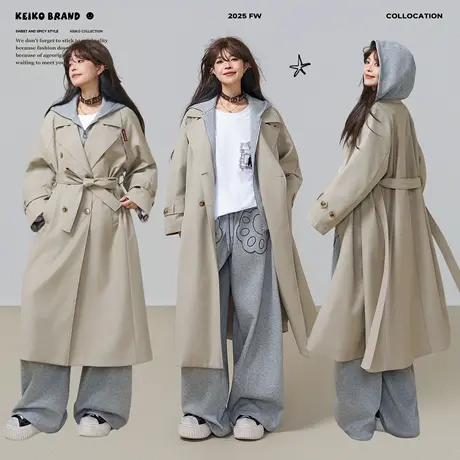 KEIKO 可拆卸假两件风衣外套女商品大图