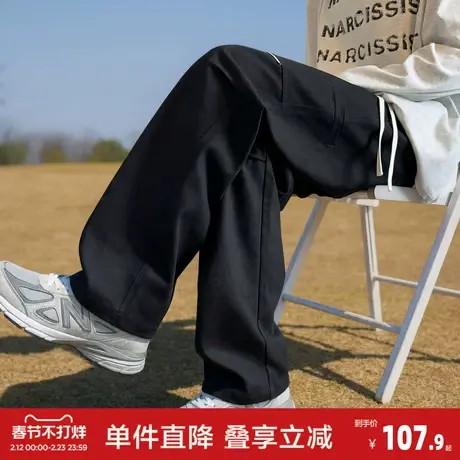 唐狮2026春季新款休闲裤男士宽松黑色抽绳工装裤口袋直筒裤棉潮流商品大图