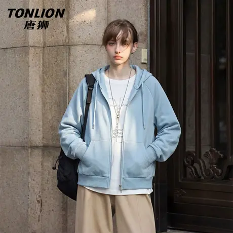 唐狮官方连帽卫衣外套女2026新款春季美式慵懒宽松大码帽衫上衣VC图片
