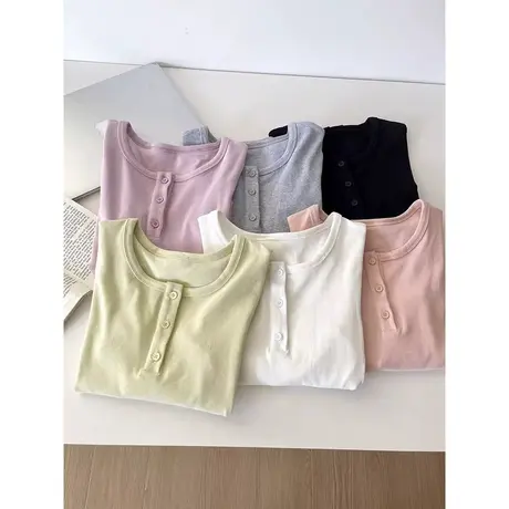 洋气减龄长袖T恤女秋季小个子短款修身打底小衫韩版内搭上衣体恤商品大图