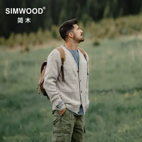 Simwood简木男装【宽松版型】复古做旧V领开衫针织保暖毛衣男商品大图