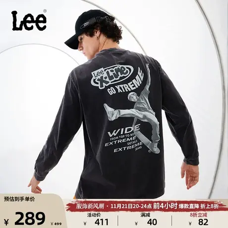 Lee23秋冬新品舒适版黑色做旧风印花男长袖T恤复古LMT0070934DR图片
