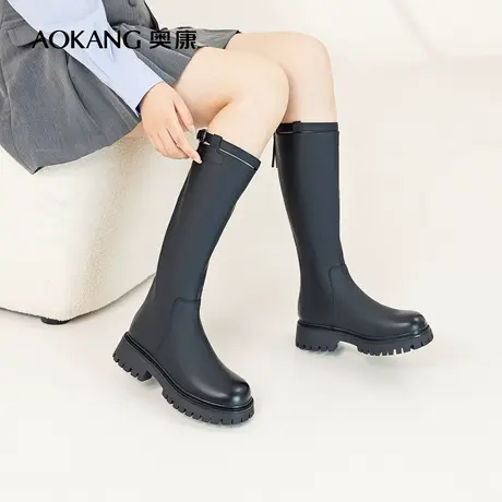 奥康女鞋 冬季新款时装靴靴子女不过膝时尚英伦骑士靴长筒靴商品大图