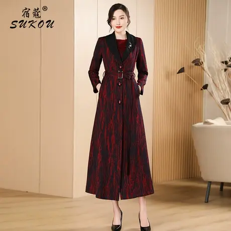 设计感酒红色风衣女春秋新款2024年高级感流行外套加长款英伦大衣商品大图