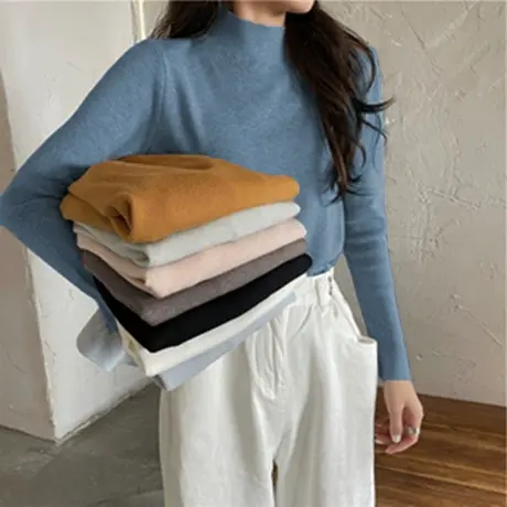 2023爆款早秋针织衫上衣女装韩版新款纯色内搭长袖秋冬内搭打底衫图片