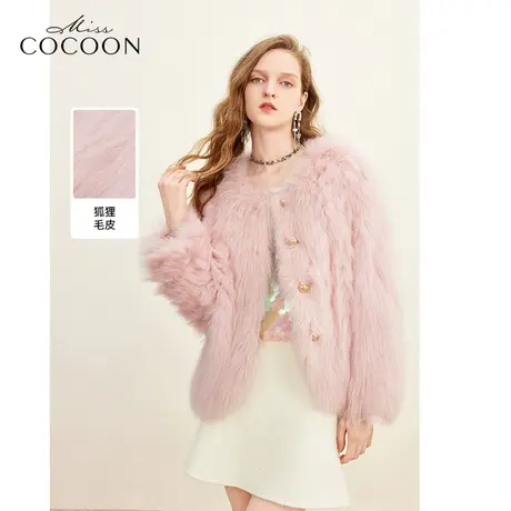 可可尼COCOON狐狸毛皮皮草2024冬季新款圣诞年会穿搭绵羊皮革皮草商品大图