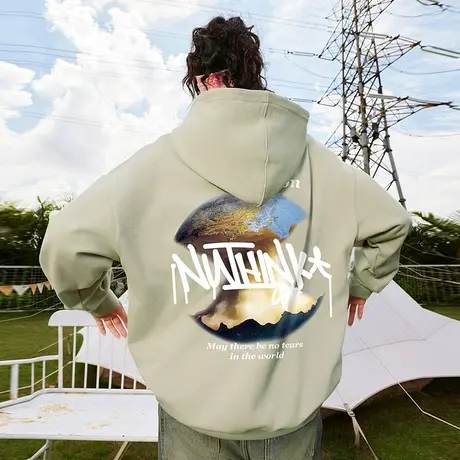 Nuthink国潮直喷重磅地球连帽卫衣男潮牌潮流宽松街头春季帽衫潮商品大图