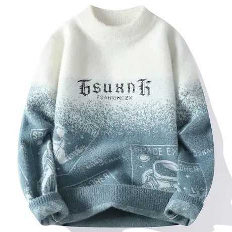 2023秋冬季新款毛衣男士潮流个性半高领针织衫毛衫加厚水貂绒线衣商品大图