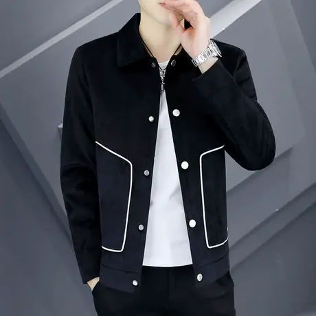 春季潮流休闲翻领夹克男士2023新款百搭时尚上衣男装韩版短款外套商品大图