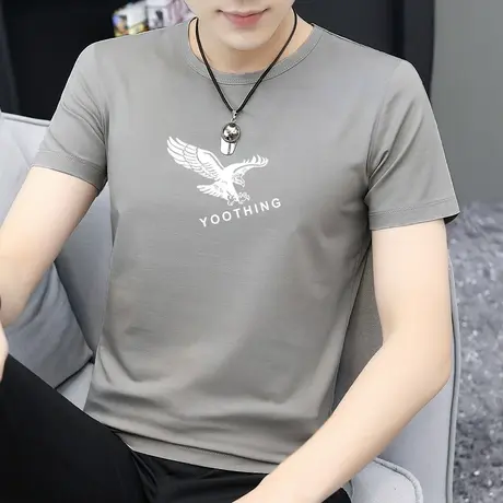 莫代尔夏季t恤男士短袖2024新款潮流ins印花半袖冰丝冰感上衣服男商品大图