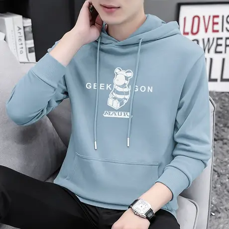 小熊卫衣男士连帽外套宽松潮流百搭秋冬季加绒加厚长袖套头带帽衫商品大图