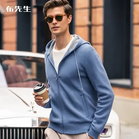 MrBu布先生连帽羊毛开衫 秋冬新款微撞色舒适厚款羊毛衫男BT11582商品大图