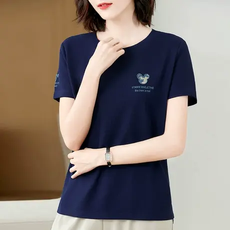 凉感短袖t恤女2023夏季新款韩版简约圆领休闲大码显瘦体恤衫上衣图片