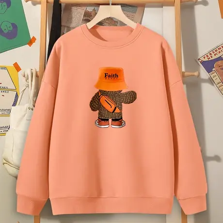 卫衣女2023年新款爆款宽松薄款无帽上衣橘粉色小个子女生圆领外套图片