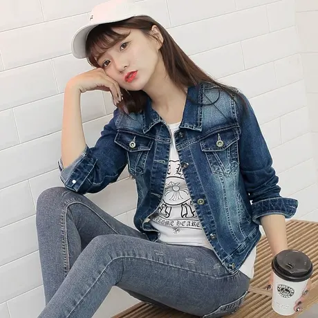 牛仔外套女短款修身韩版潮百搭学生长袖春秋牛仔服上衣弹力860商品大图