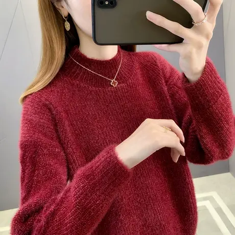 水貂绒毛衣女秋冬装2023年新款女上衣宽松外穿洋气半高领打底衫女商品大图