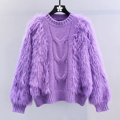 小清新水貂绒麻花毛衣女秋冬2023新款宽松慵懒风加厚针织衫上衣商品大图