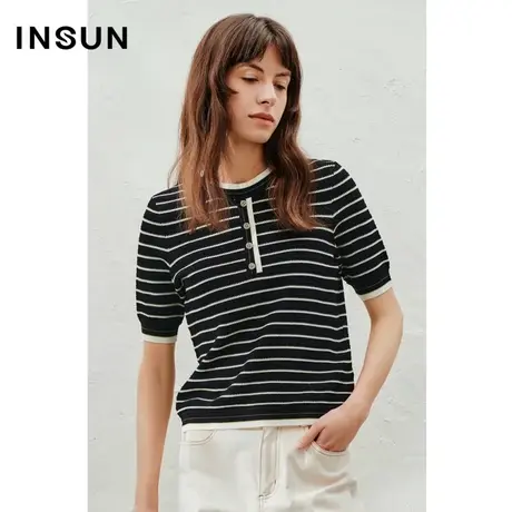 INSUN恩裳专选夏季交叉金银丝香风冰丝针织衫商品大图