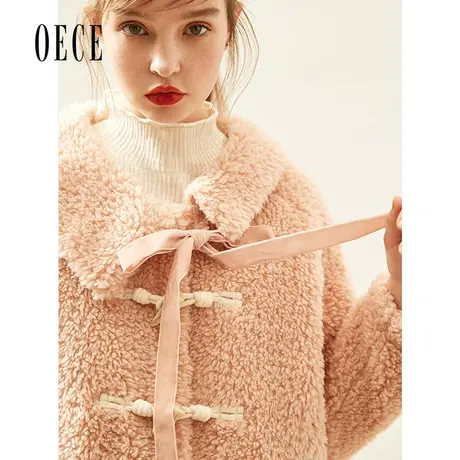 Oece秋冬新款复古牛角扣中长款羊毛大衣厚羊羔毛外套商品大图