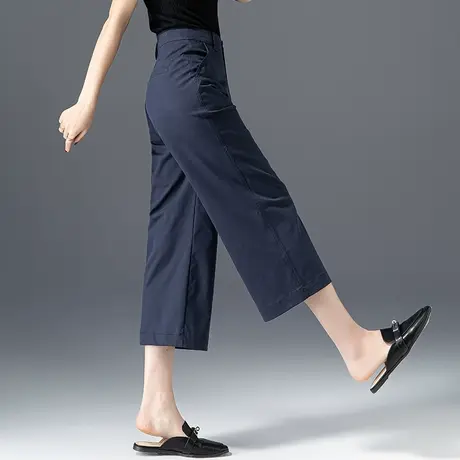藏青色窄版阔腿裤女小个子七分裤夏季薄款天丝裤子冰丝八分直筒裤商品大图