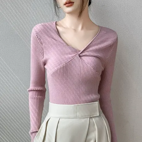 本命红长袖毛衣针织衫2023秋冬新品设计感小众别致法式内搭上衣女商品大图