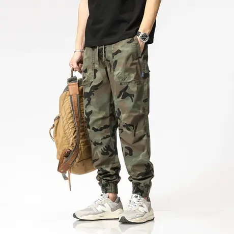 工装裤潮流男士大码水洗裤子宽松纯色束脚裤百搭男款直筒长裤商品大图