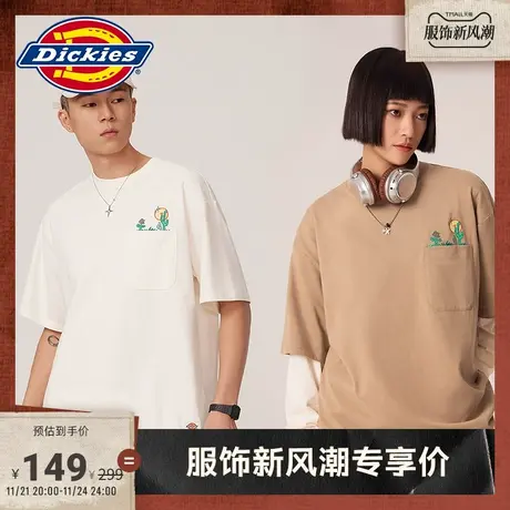 Dickies 春夏口袋上方刺绣图案工装短袖T恤男女情侣 宽松内搭图片