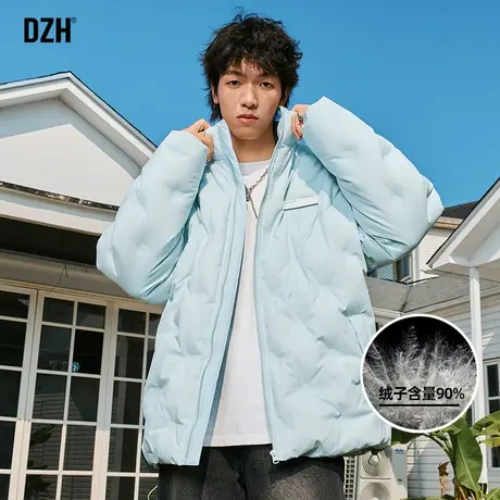 男士浅蓝色短款羽绒服男冬季加厚面包服2024新款情侣冬装羽绒外套图片