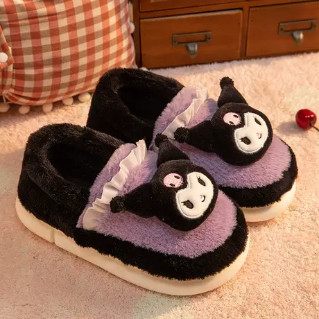 2024年新款拖鞋女冬季可爱卡通小狗加绒保暖踩屎感IP联名情侣包跟图片