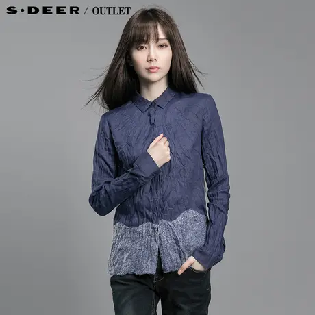 【新品】sdeer圣迪奥专柜正品女春抓褶粘毛工艺蓝调衬衫4380515图片